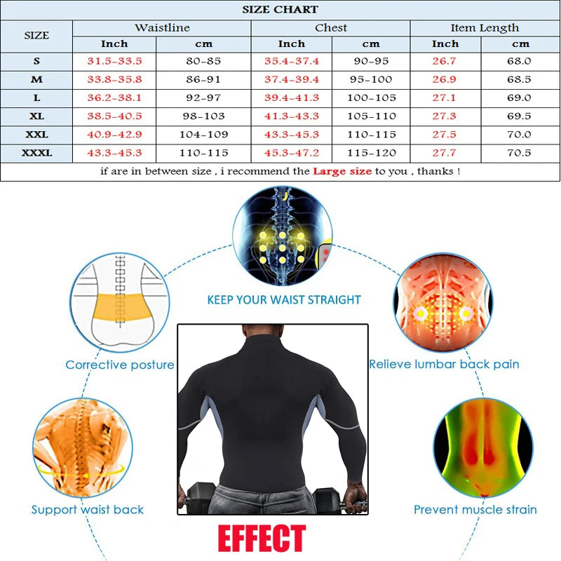 Men's Neoprene Sauna Jacket Long Sleeve Fitness Tights for Home Gym, Ultimate Waist Trainer for Weight Loss and Body Shaping