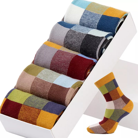 Happy Feet Combed Cotton Compression Socks with Colorful Square Design for Men Size 39-45