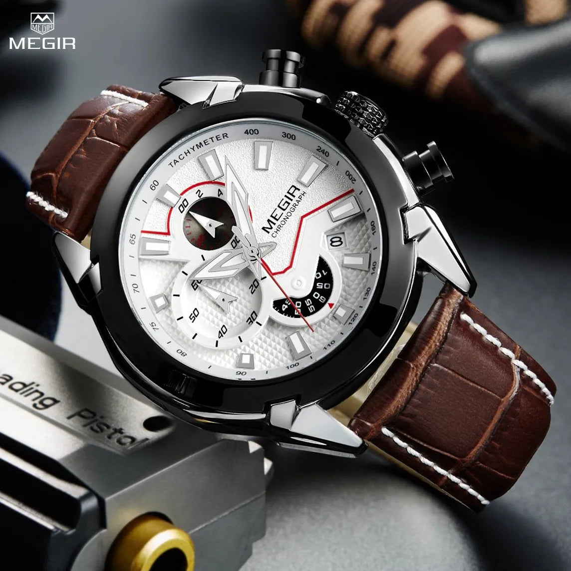 MEGIR Luxury Men's Military Sport Watch: Top Brand Elegance with Leather Strap, Quartz Movement, and Chronograph (Reloj Hombre)