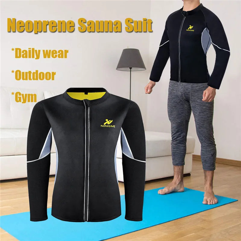 Men's Neoprene Sauna Jacket Long Sleeve Fitness Tights for Home Gym, Ultimate Waist Trainer for Weight Loss and Body Shaping