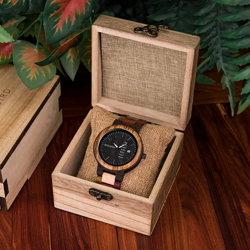 Luxury Brand Wood Timepieces Week Date Display Quartz Watches for Men Women Unique Family Gift