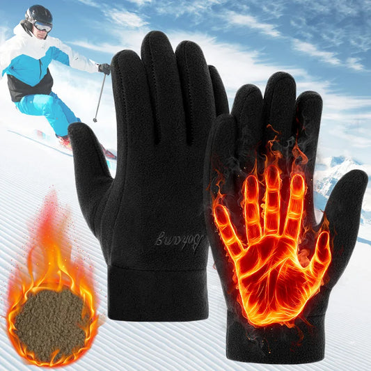 Stay Cozy in Winter: Unisex Polar Fleece Gloves for Cold Adventures, Perfect for Motorcycle Riding and Cycling in Stylish Black