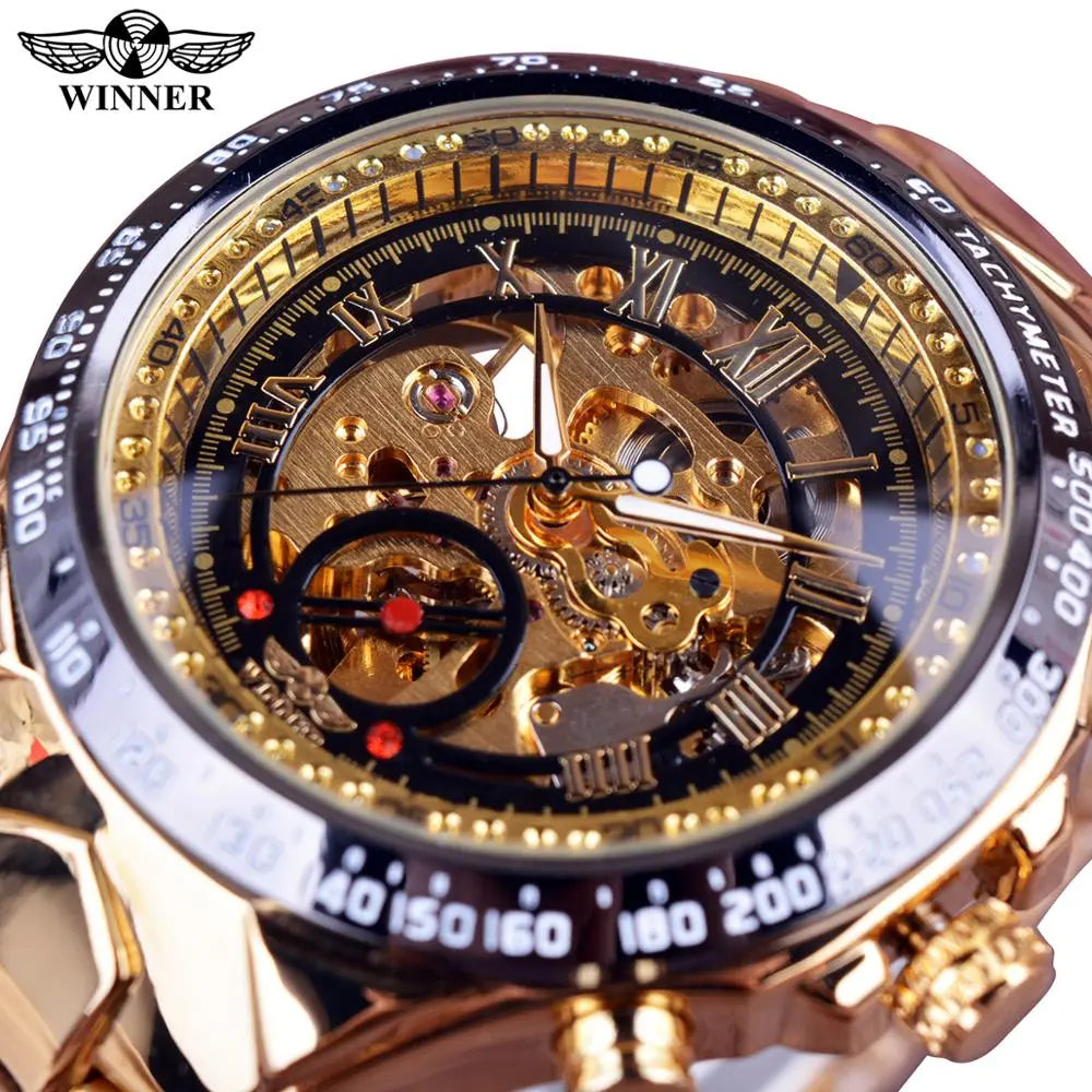 Winner Mechanical Sport Golden Luxury for Men – Automatic Skeleton Watch with a Timeless Design