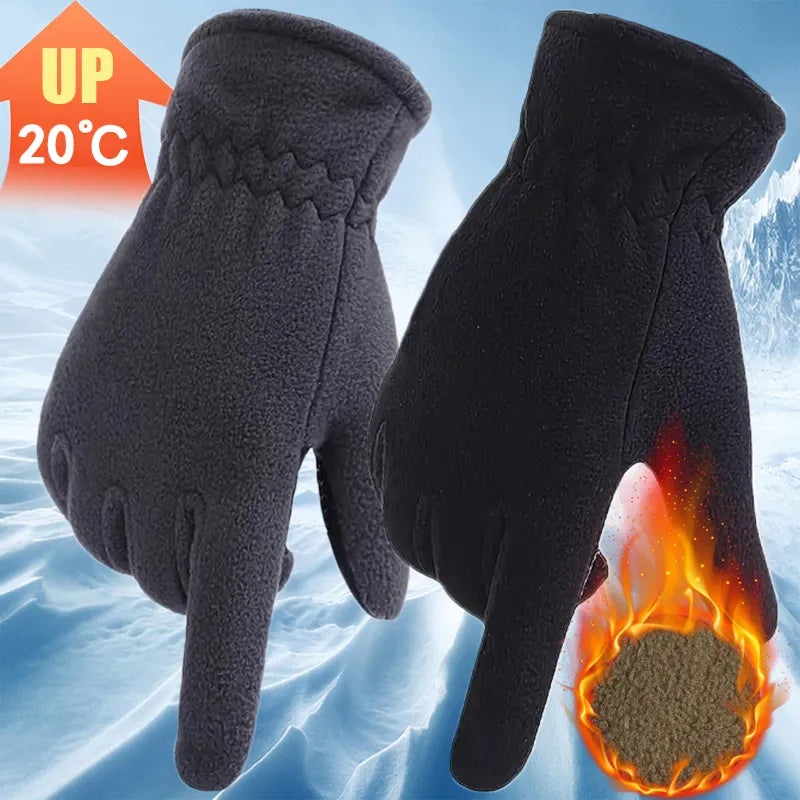 Stay Cozy in Winter: Unisex Polar Fleece Gloves for Cold Adventures, Perfect for Motorcycle Riding and Cycling in Stylish Black