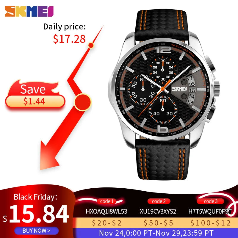 Luxury Leather Strap Men Watch Brand with 5Bar Waterproof Quartz Precision