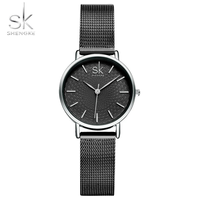 Radiant Elegance: Shengke's New Fashion Women's Golden Wrist Watch with Milan Strap – A Timepiece of Snap Luxury and Feminine Charm