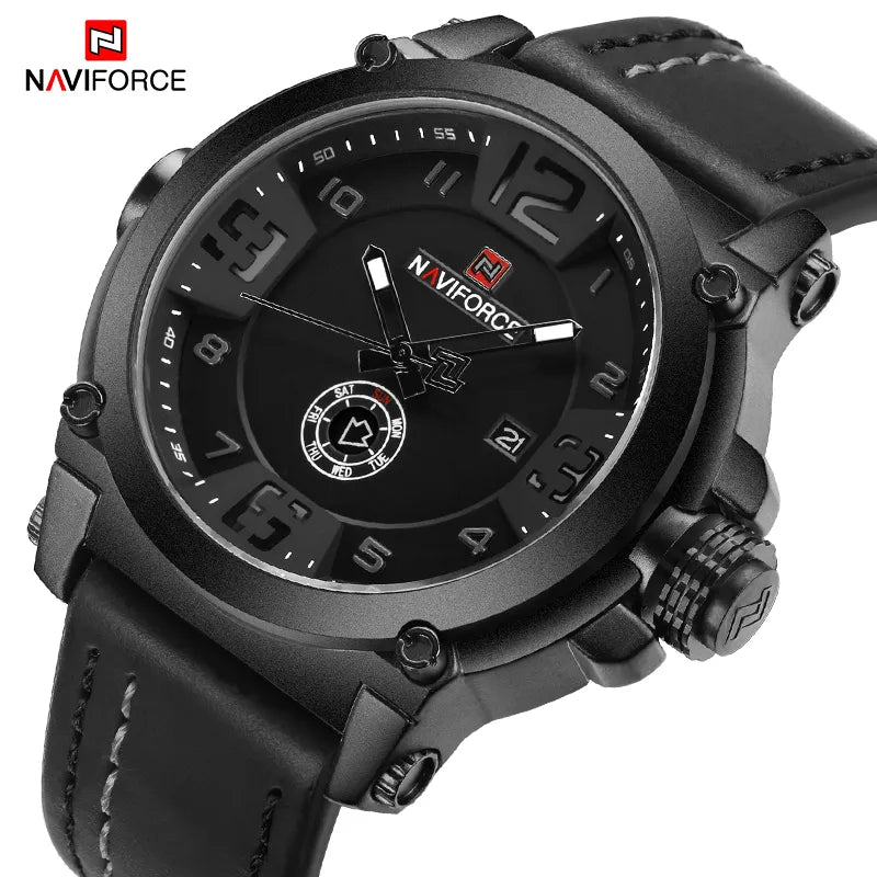 Men's Military Sports Quartz Watch with Analog Date Display and Leather Strap (Relogio Masculino)