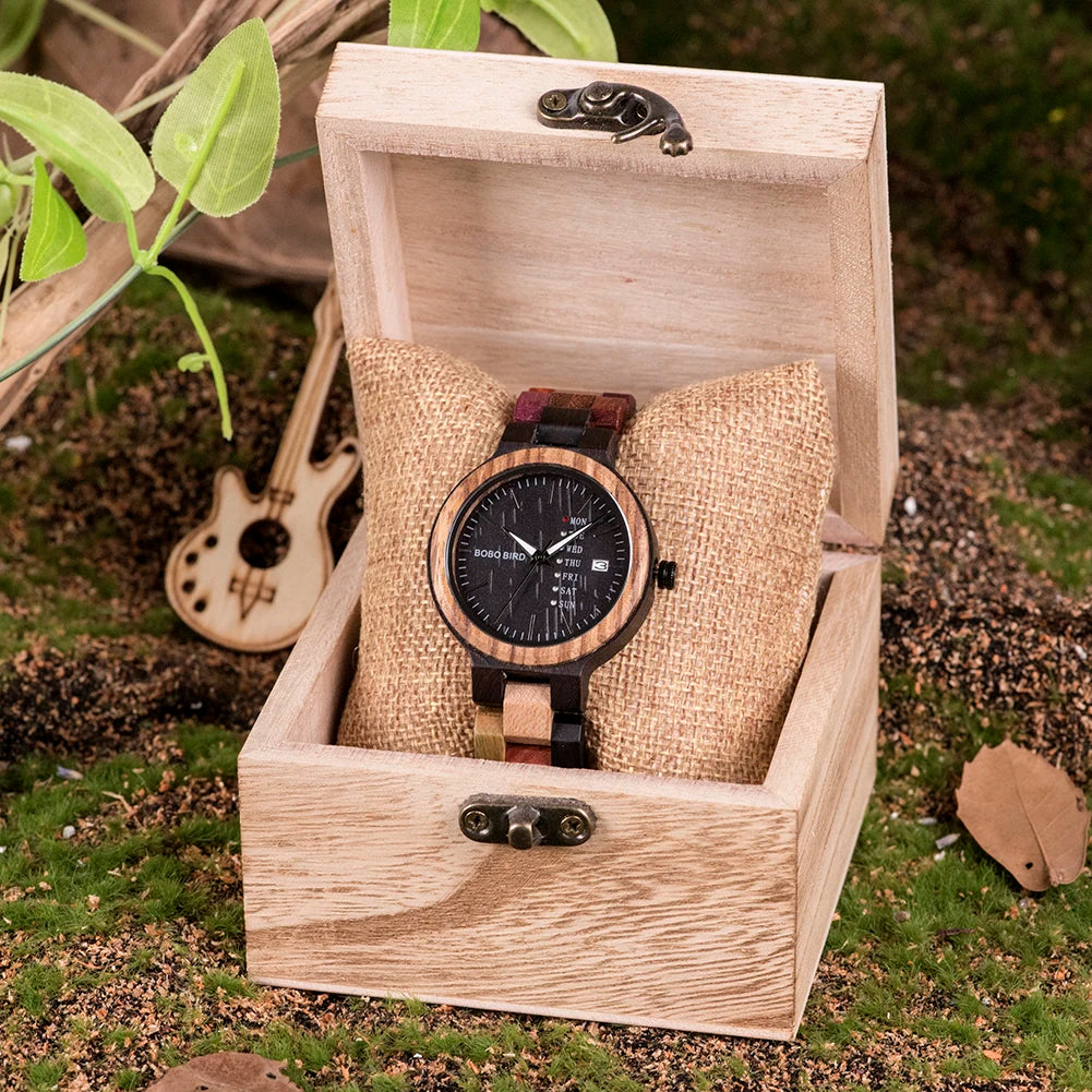 Wood Couple Watches with Handmade Craftsmanship and Auto Date Function