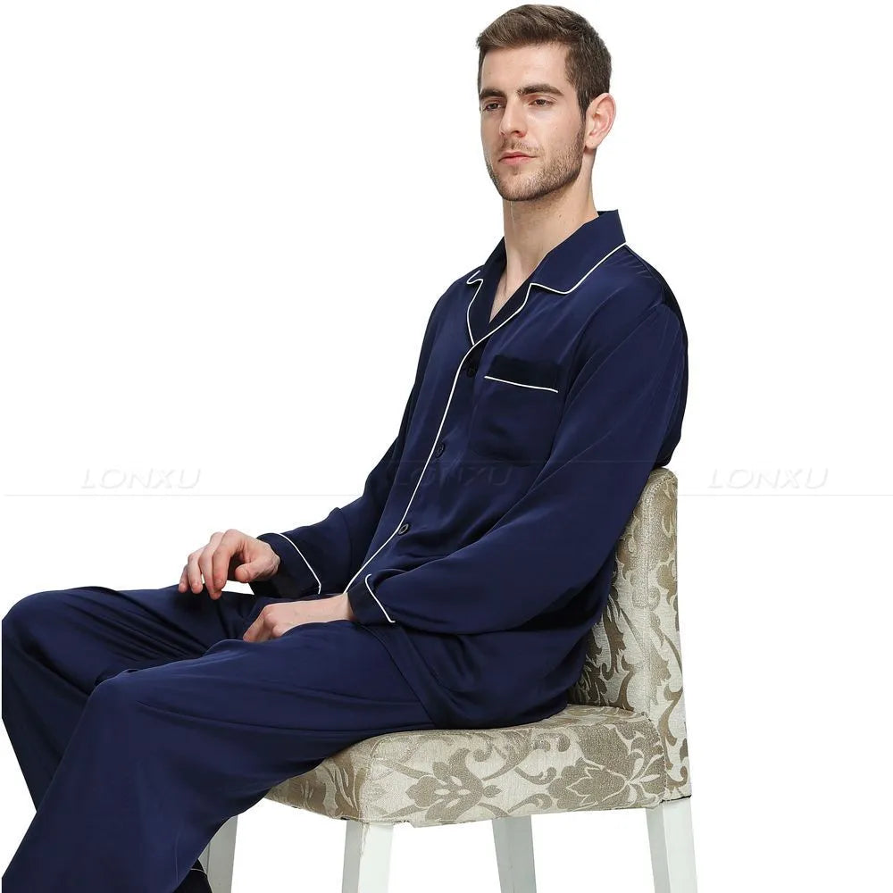 Silk Elegance Men's Pajama Set for Luxurious Loungewear – Perfect for All Seasons, Available in U.S. Sizes S to 4XL