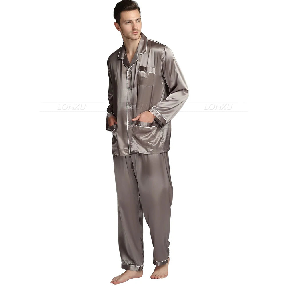 Silk Elegance Men's Pajama Set for Luxurious Loungewear – Perfect for All Seasons, Available in U.S. Sizes S to 4XL