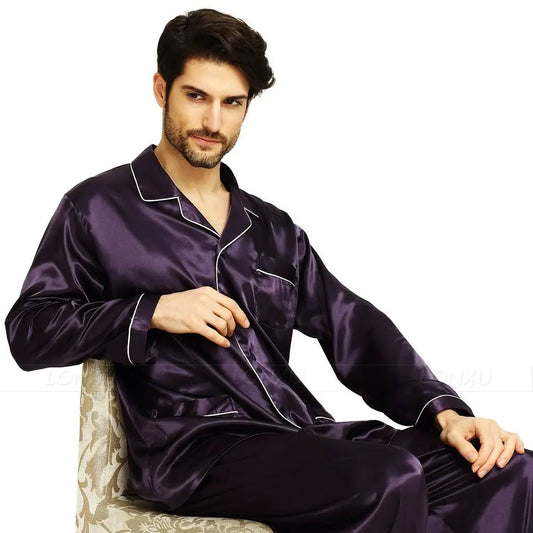 Silk Elegance Men's Pajama Set for Luxurious Loungewear – Perfect for All Seasons, Available in U.S. Sizes S to 4XL