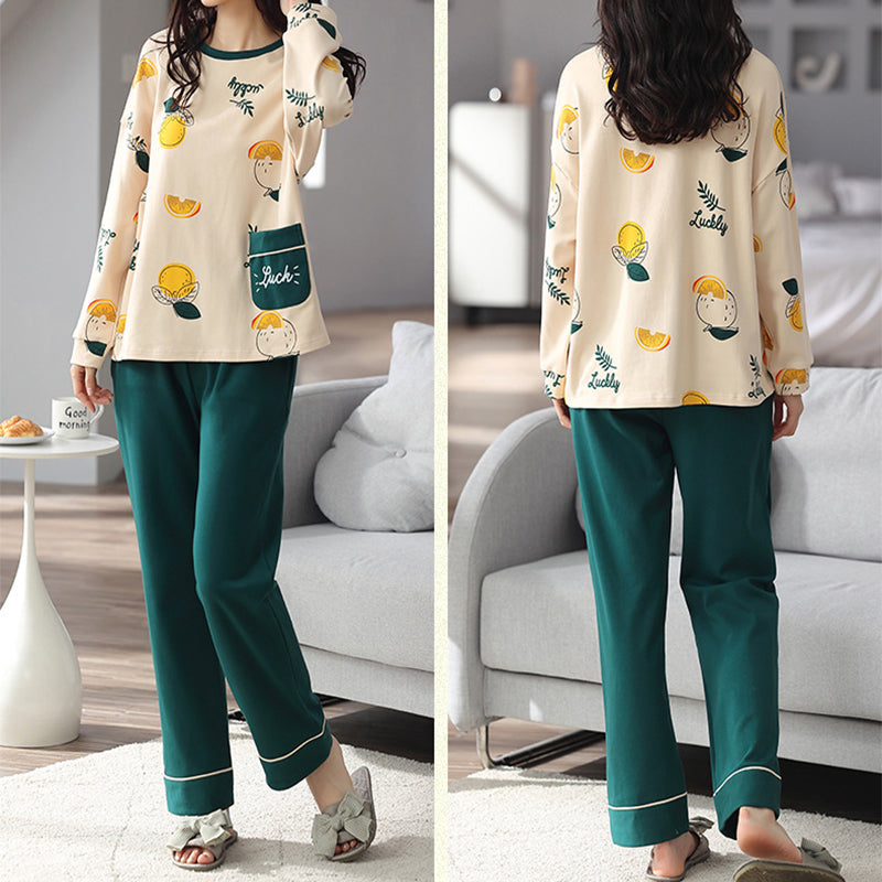 Women's Loose Print Pajama Set: Autumn & Winter Sleepwear