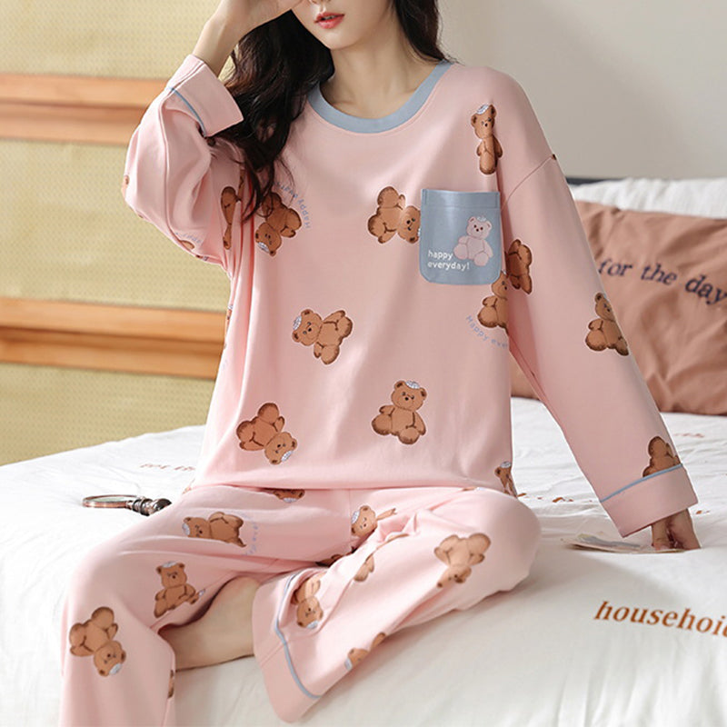 Women's Loose Print Pajama Set: Autumn & Winter Sleepwear