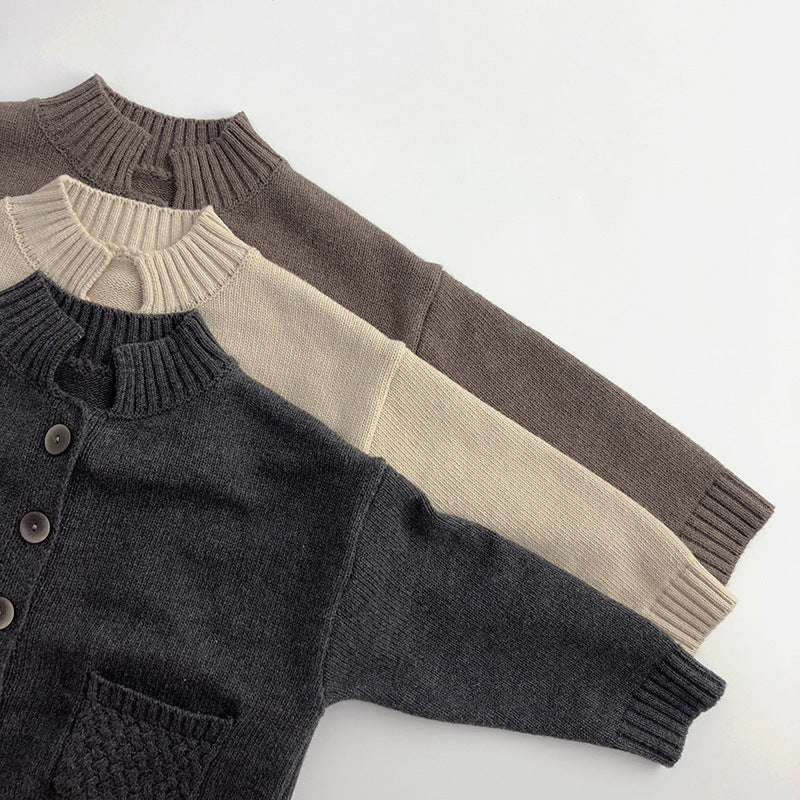 Cozy Chic Children Knitted Stand Up Collar Cardigan Top Perfect for Keeping Them Stylish and Warm