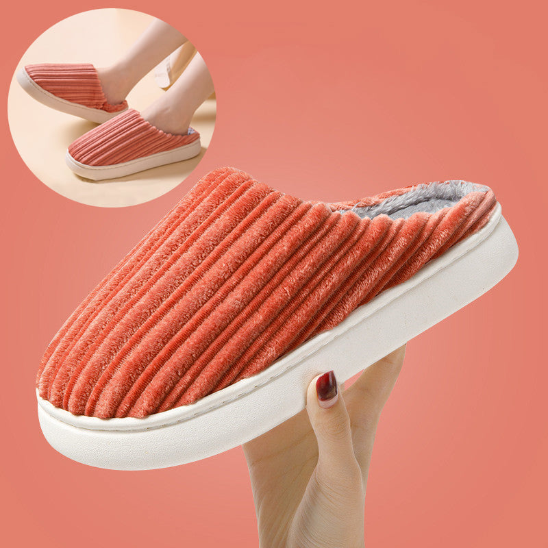 Step into Cozy Luxury with Striped Design Slippers: Thick-Soled, Plush Cotton, Anti-Slip - Perfect for Women's Winter Indoor Comfort