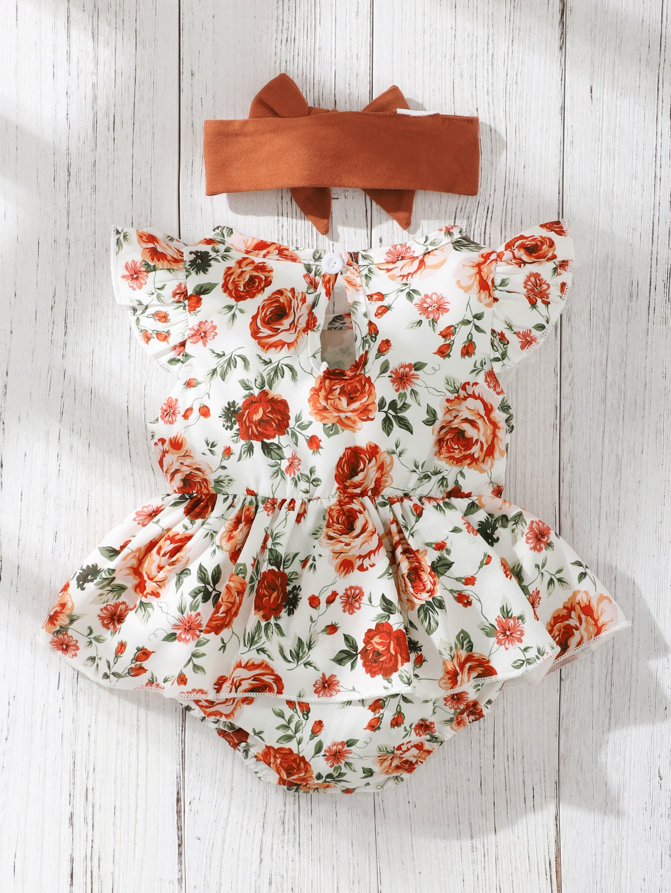 Floral Bloom Sleeveless Small Floral Baby Girl Triangle Romper with Headgear