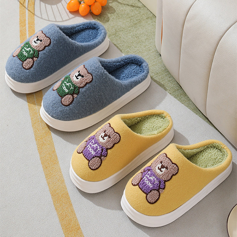 Lovely Cartoon Bear Woolen Slippers for Women in Winter