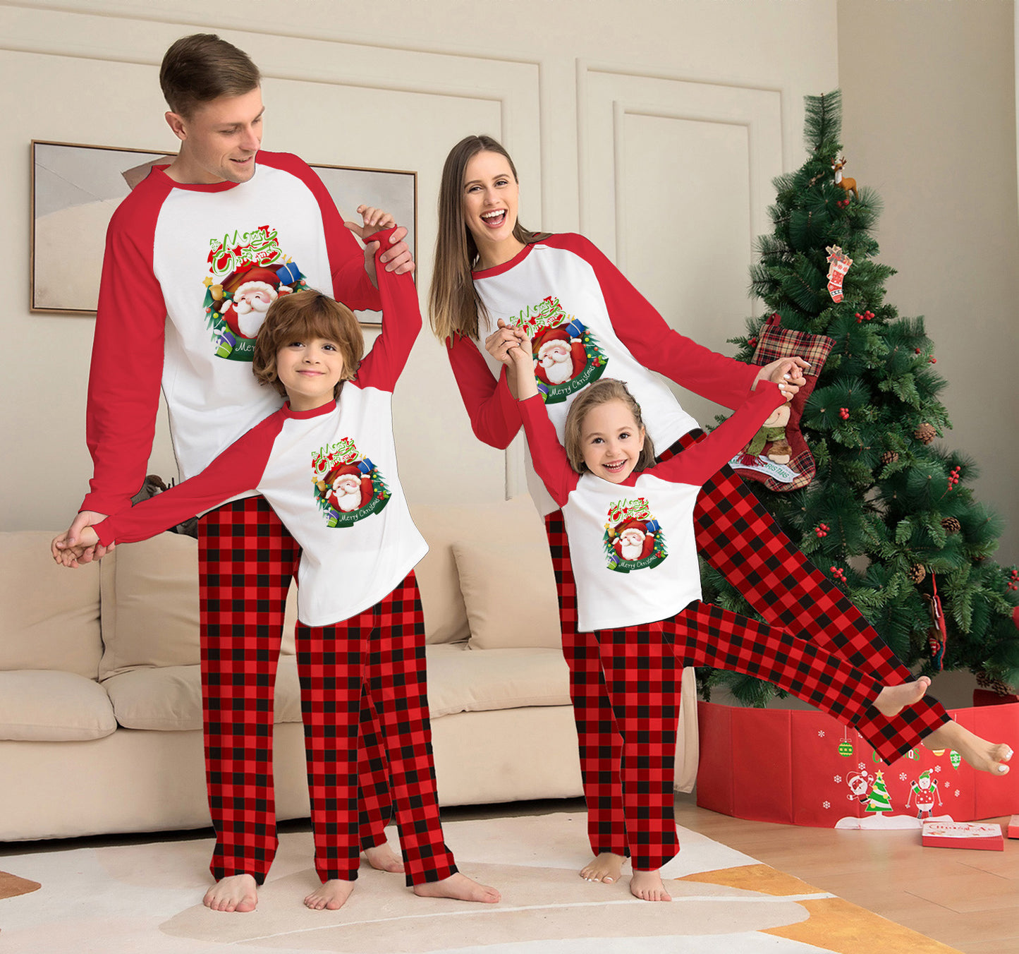 Create Cherished Holiday Moments with Our Christmas Parent Child Clothes Set Featuring Long Sleeve T Shirts and Plaid Pants for Perfect Family Matching Pajamas