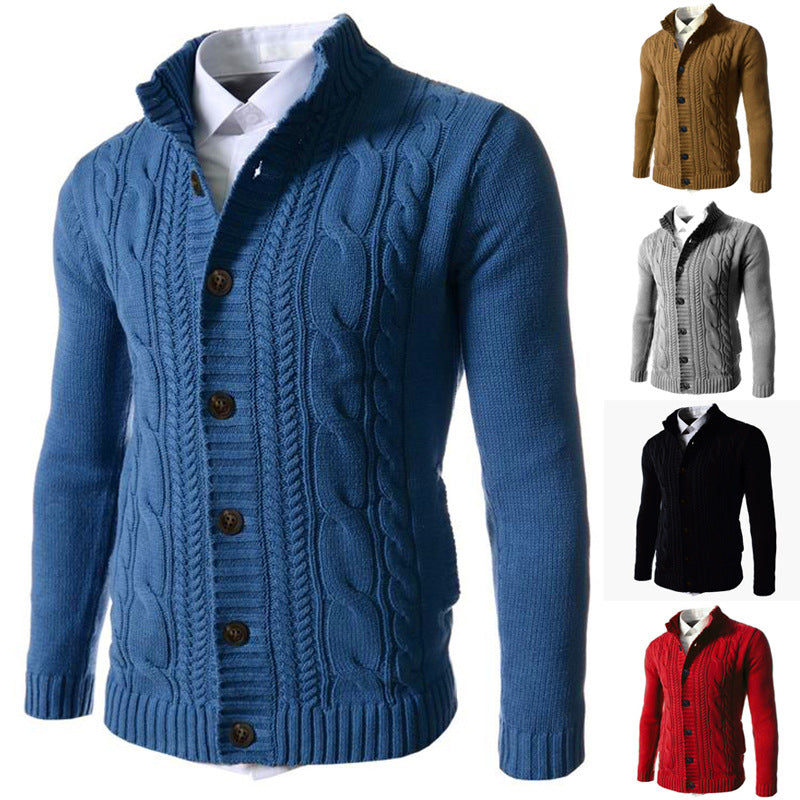 Classic Men Stand Collar Button Cardigan Elevating Style with Cozy Comfort