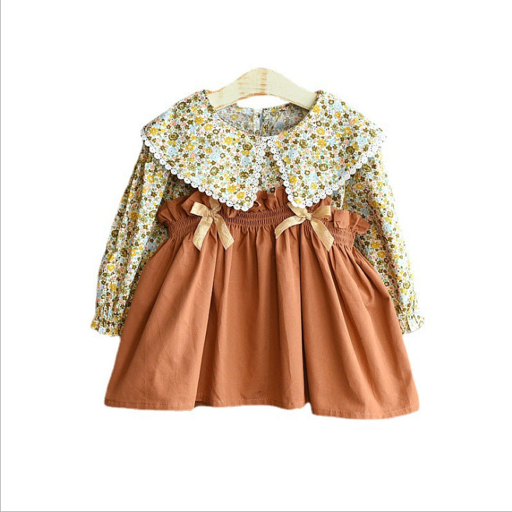 Girls Floral Shirt Suspender Skirt Two-piece Suit