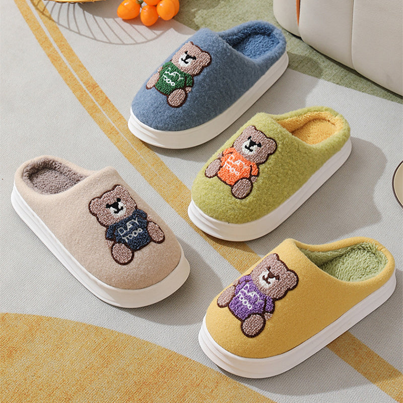 Lovely Cartoon Bear Woolen Slippers for Women in Winter