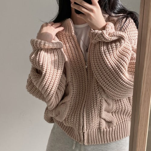 Idle Style Zipper Sweater Women's Coat