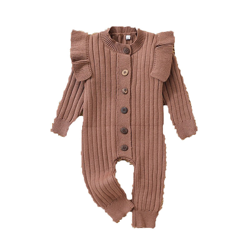 Cozy and Cute Tricolor Warm Sweater Baby Lace Long Sleeve Jumpsuit