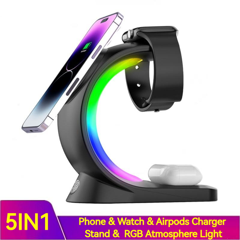 Magnetic Wireless Charger with Atmosphere Light for All Your Devices 4-in-1