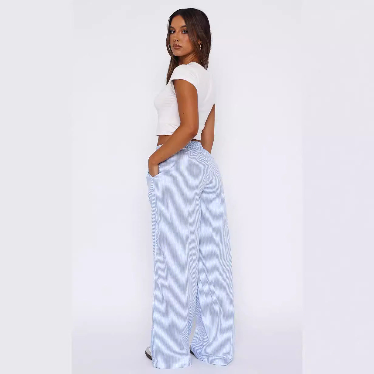 Summer Breeze Striped Elegance Women's Fashion Casual Wide Leg Pants for Effortless Style