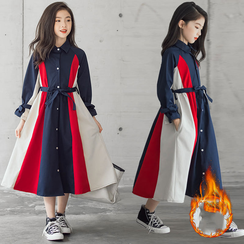 Korean Chic Big Kids Girls Multi color Stitching Fashion A line Skirt for Trendsetting Style