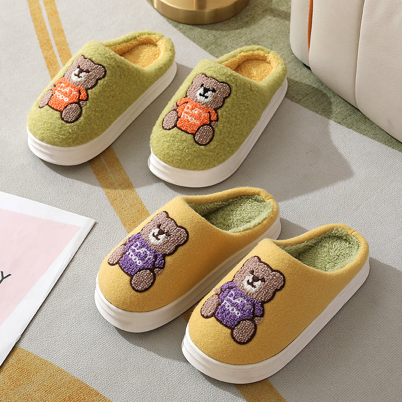 Lovely Cartoon Bear Woolen Slippers for Women in Winter