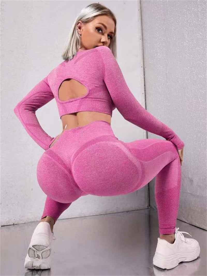 Ultimate Performance Ensemble 2pcs Long Sleeve Hollow Design Tops and Butt Lifting High Waist Seamless Fitness Leggings  Ideal Sports Gym Sportswear Outfits