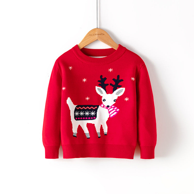 Cotton Double Layer Autumn Winter Christmas Long Sleeved Children Sweater Stay Warm and Festive in Style