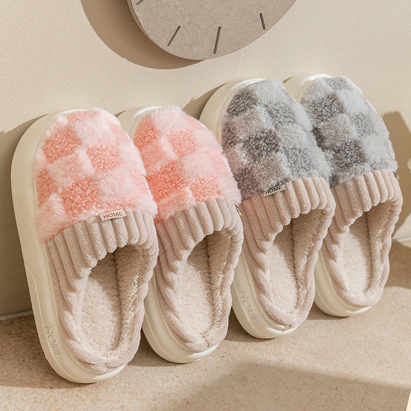 Plaid Plush Slippers for Cozy Autumn and Winter