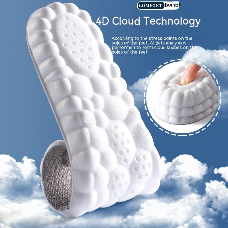 Elevate Your Comfort 4D Cloud Technology PU Massage Instep Insoles with High Elastic Shock Absorption