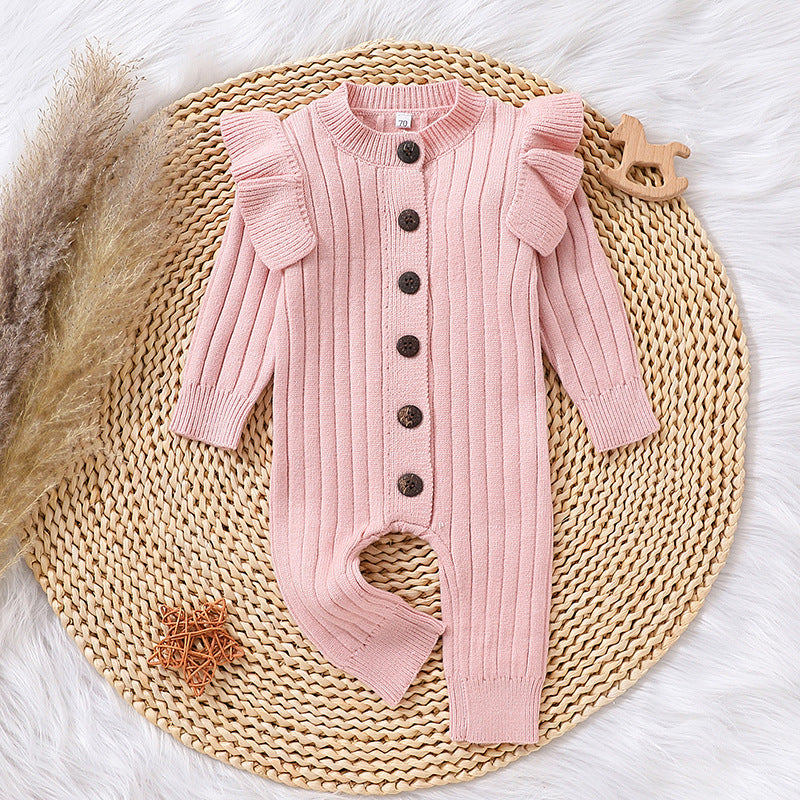 Cozy and Cute Tricolor Warm Sweater Baby Lace Long Sleeve Jumpsuit