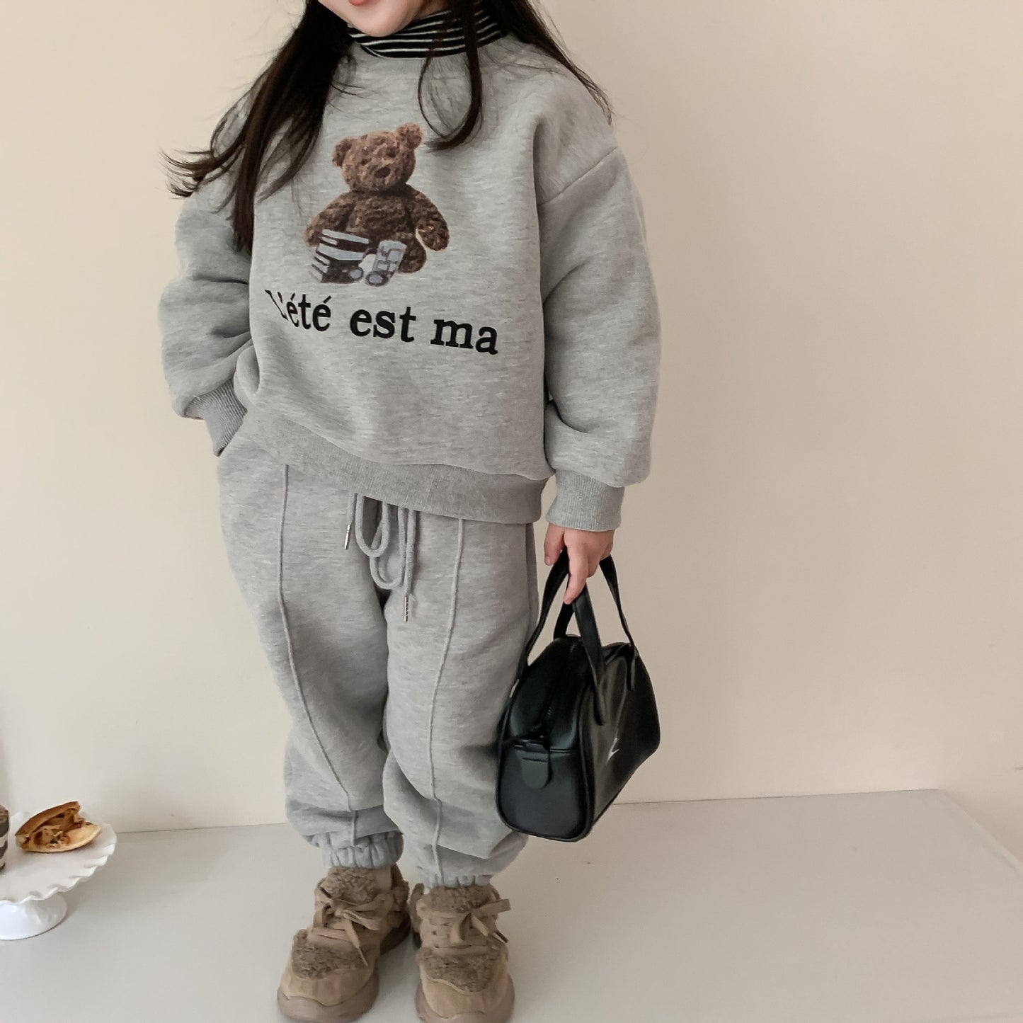 Cozy Chic Cute Print Velvet Sweater and Girl Sweatpants Velvet Suit for Baby Stylish Comfort