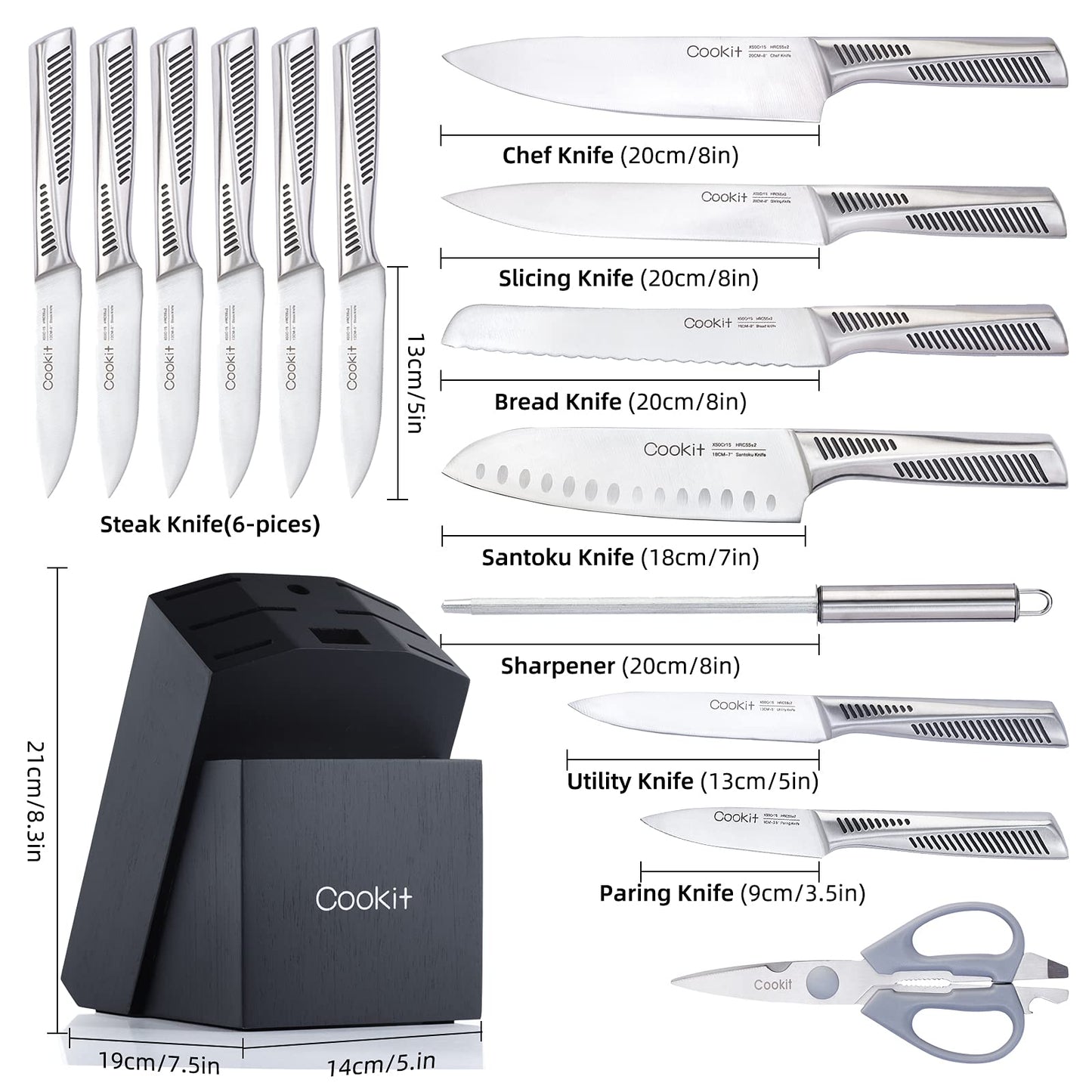 Complete 15 Piece Kitchen Knife Set with Block and Essential Accessories Upgrade Your Culinary Experience