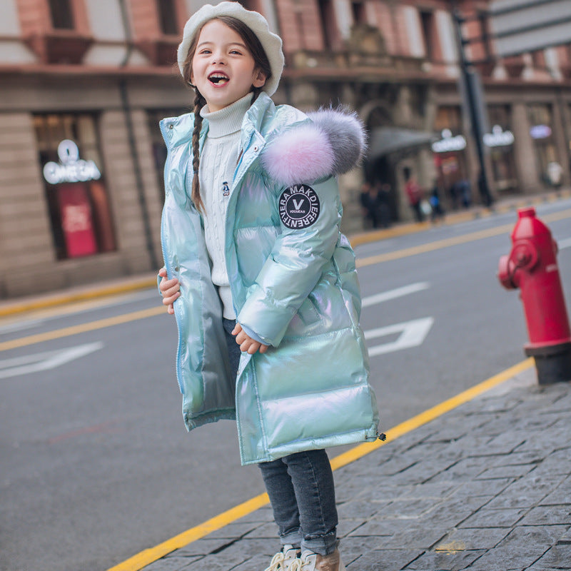 Chic Comfort Girls Mid Length Korean Style Down Jacket Perfect for Fashionable Medium and Large Sized Children