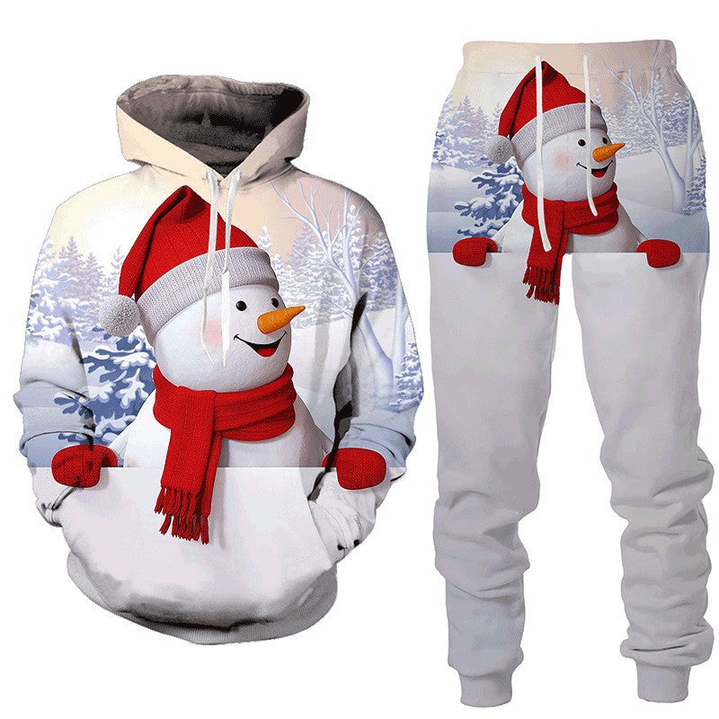 Christmas Snowman Hooded Pullover Set Festive 3D Design for Holiday Cheer