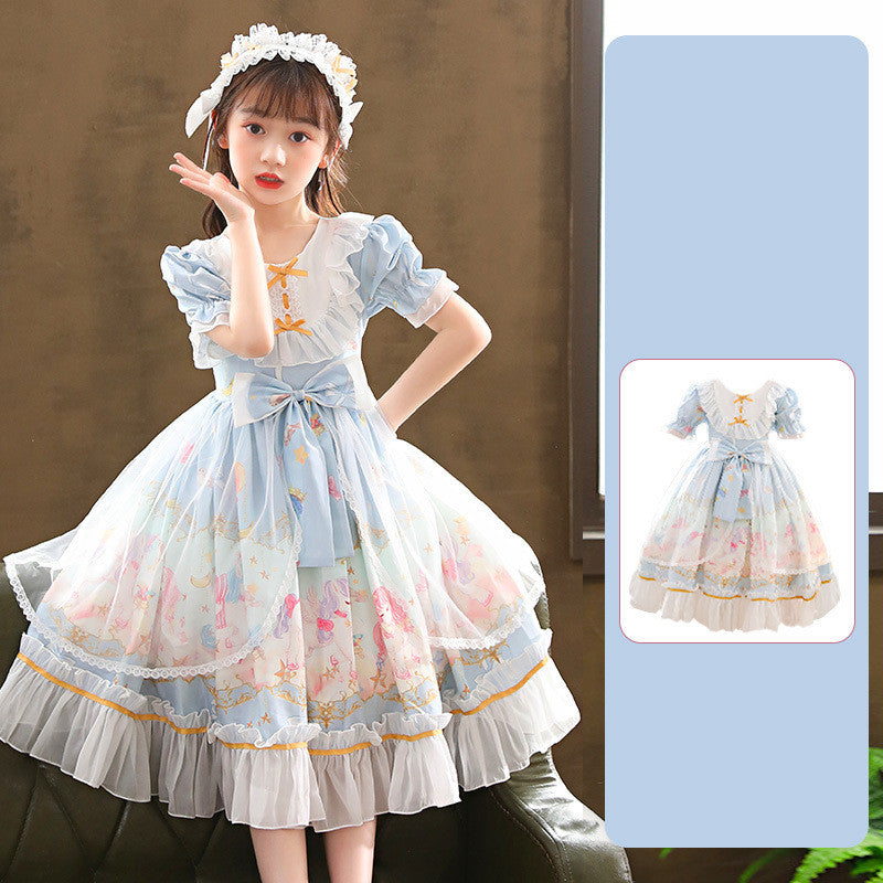 Enchanting Elegance Short Sleeve Children Dress and Lolita Skirt Full Set