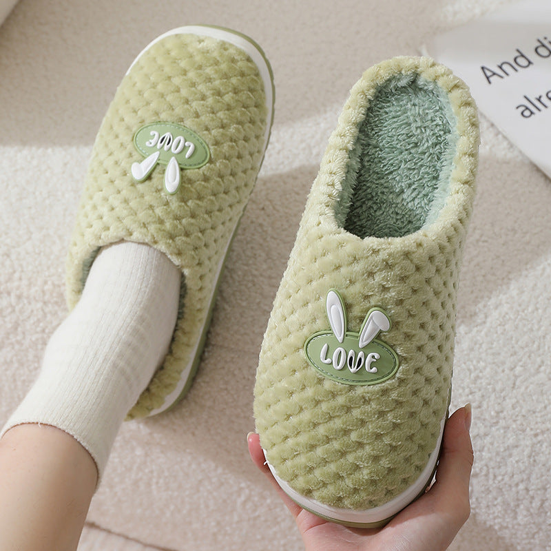 Cozy Comfort Cute Rabbit Plaid Home Slippers for Women Warm and Non Slip Style