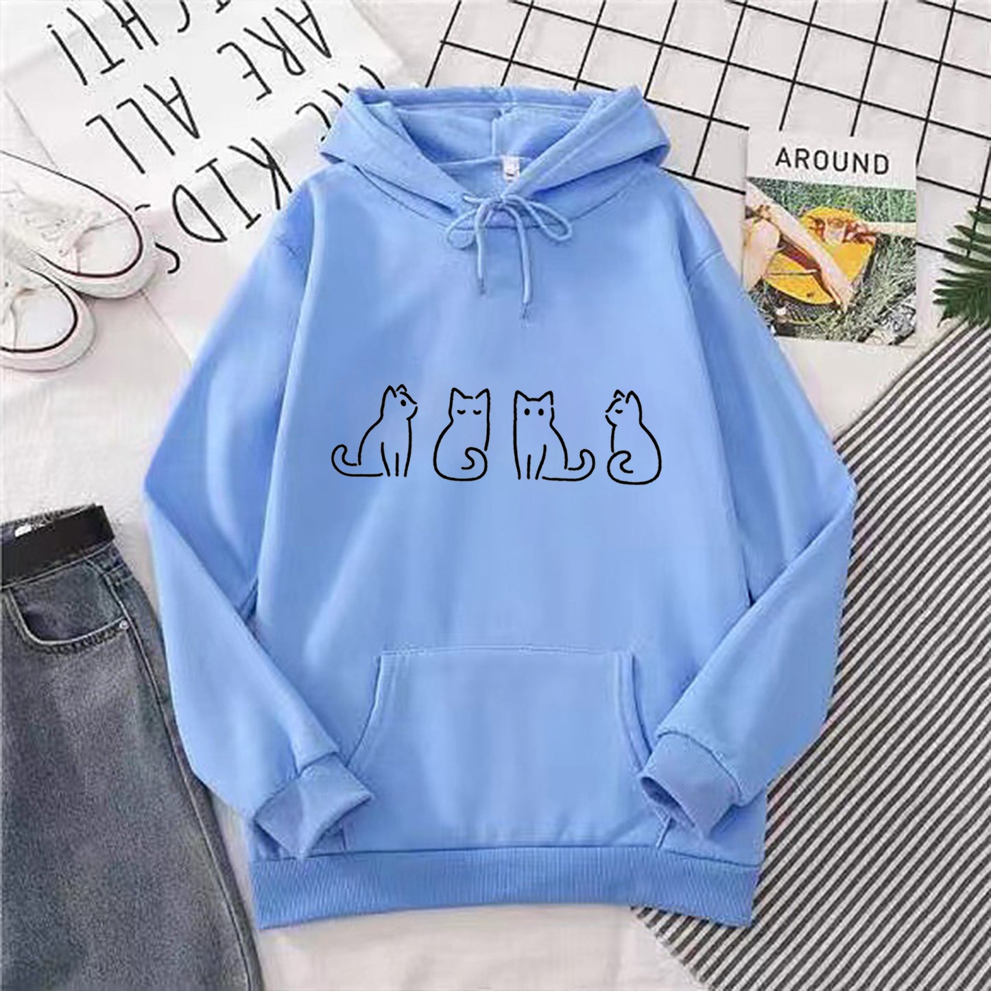 Printed Couple's Hoodie Sweater: Comfortable Workout Outfit for Women