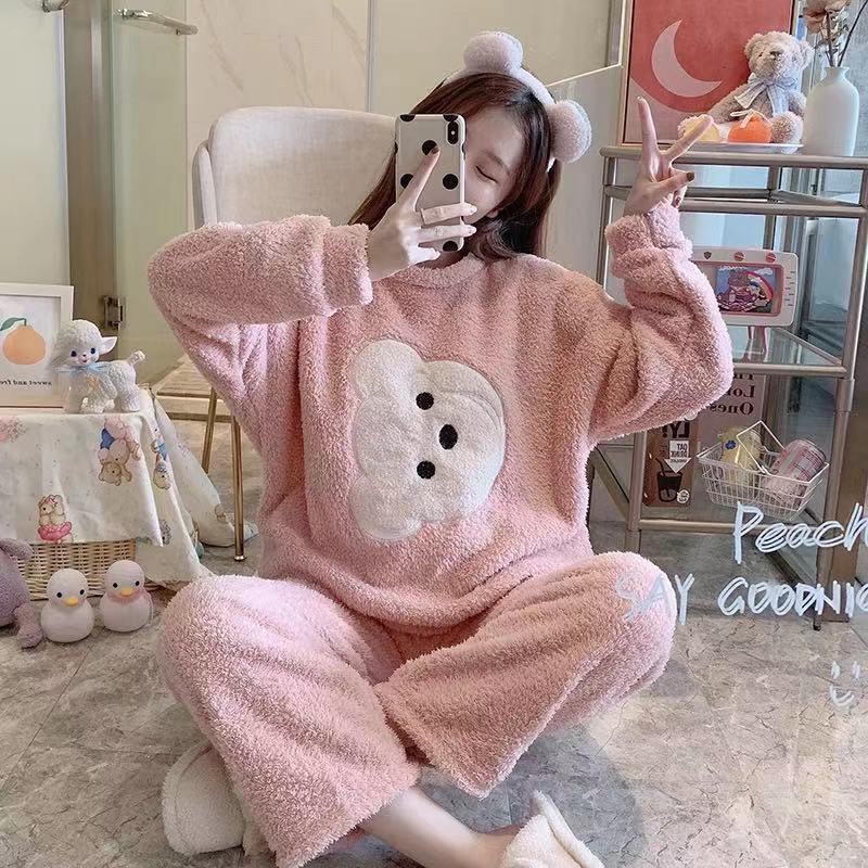 Warm and Cozy Winter Sleepwear for Women Cartoon Print Pajama Set for a Playful Night Rest