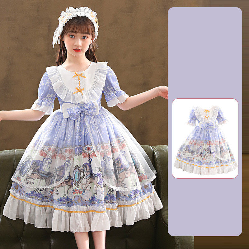 Enchanting Elegance Short Sleeve Children Dress and Lolita Skirt Full Set