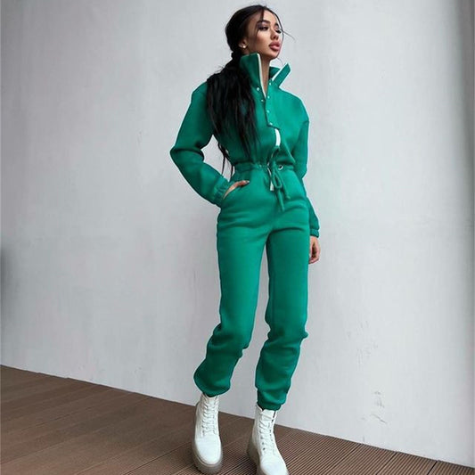 Effortless Style Stand Up Collar Cinched Jumpsuit with European and American Leisure Flair