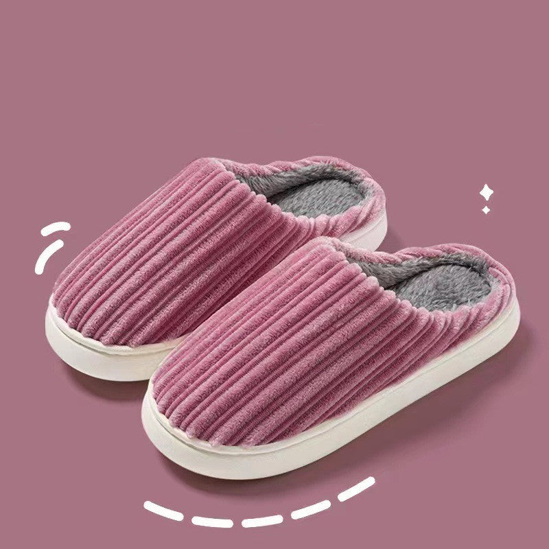 Step into Cozy Luxury with Striped Design Slippers: Thick-Soled, Plush Cotton, Anti-Slip - Perfect for Women's Winter Indoor Comfort