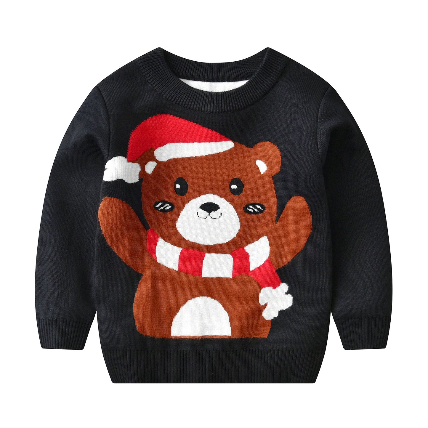 Cotton Double Layer Autumn Winter Christmas Long Sleeved Children Sweater Stay Warm and Festive in Style