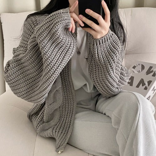 Idle Style Zipper Sweater Women's Coat