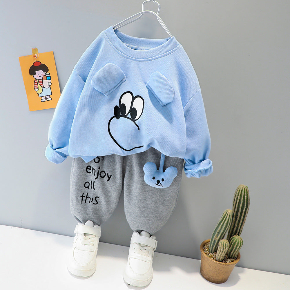 Playful Fashion Fusion Children Cartoon Long Sleeve Pants Suit for Stylish and Comfortable Leisure Activities